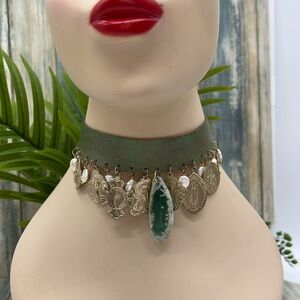 ⭐️Adorned Crown Jewelry steampunk leather choker religious charm pearl necklace